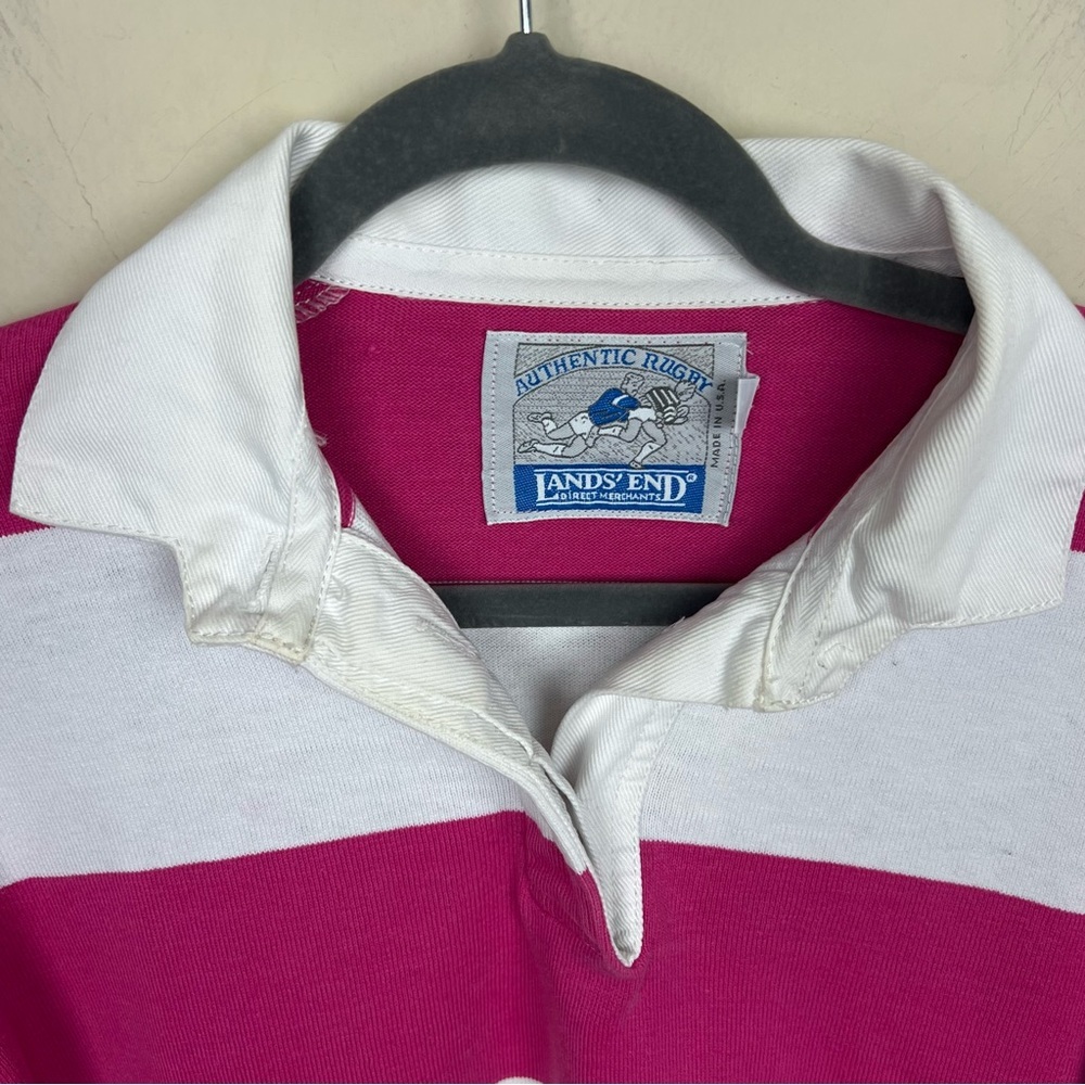 Authentic Lands’ End Vintage Rugby Shirt – Pink & White Stripe – Women’s M - Picture 8 of 9
